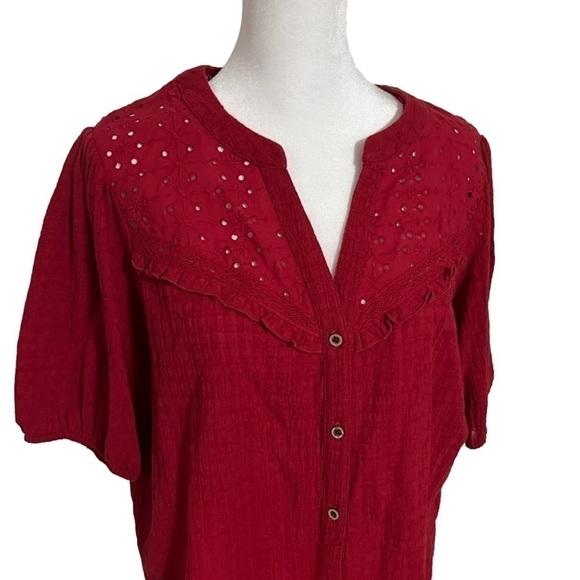 Knox Rose Button Up Eyelet Red Top Women’s Size M - Picture 4 of 11